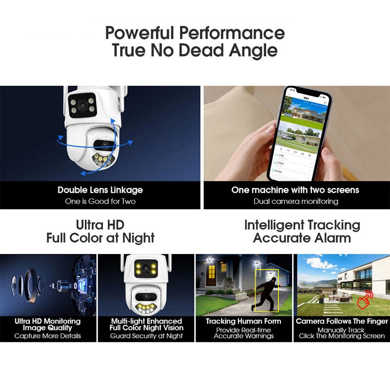3K 6MP Dual Lens Outdoors WiFi Security Camera HD Night Vision Motion Detection Auto Tracking Waterproof Siren Alarm Push ICSEE APP Remote Viewing Surveillance Cameras
