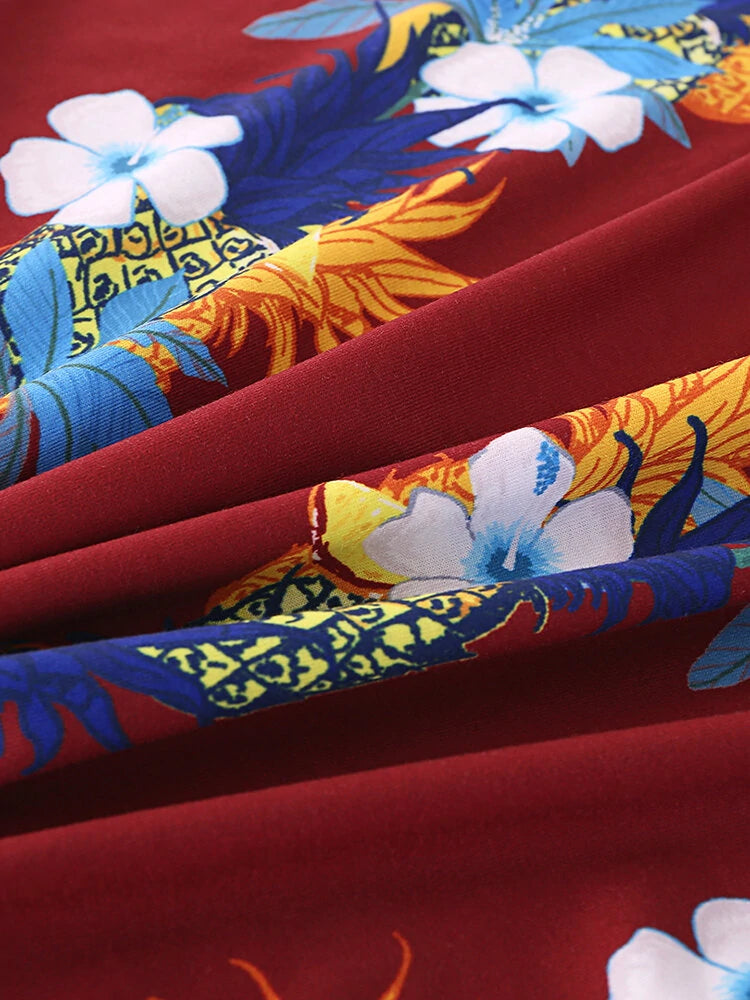 Mens Fashion Floral Printing Crew Neck Breathable Short Sleeve Casual T-Shirts