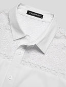 INCERUN Mens Shirt Patchwork Lace Short Sleeve White Shirt Summer Casual Daily Lapel Top Men Clothing
