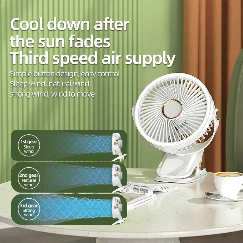 Mini Clip Fan Cordless Electric Ceiling Fan with LED Light Electric Fan USB Rechargeable Student Portable Desktop Camping Small Fan Air Circulator Clip-on for Home Camping Desktop