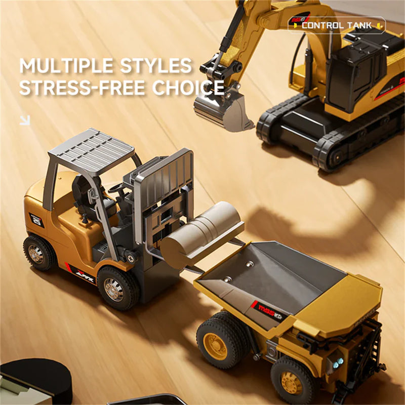 BRRRRT RTR 1/64 2.4G Mini RC Car Alloy Forklift Excavator Dump Truck Support App Remote Controlled LED Light Sound Engineering Vehicle Desktop Toys Model Collection Gift For Boys