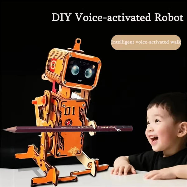 Wooden Puzzles DIY Voice-controlled Robot Assembly Kit STEM Science Educational Experiment Children Handmade Kid Toys Chrismas Gift
