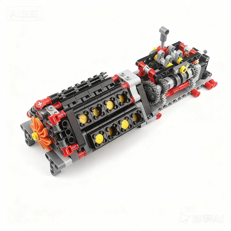 MOC Technical 6 Speed Gearbox V16 Engine Model APP Power Motor M Motor Combo Building Blocks DIY Creative Electric Toy