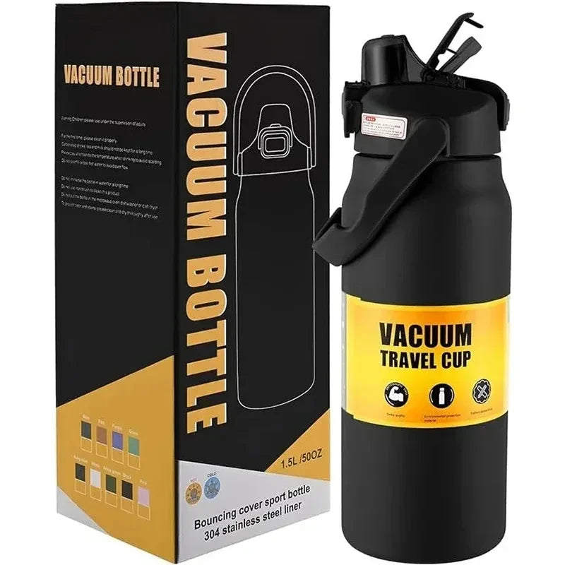 1000ml/33oz 304 Stainless Steel Portable Thermal Flask Water Bottle Cold Hot Thermos Insulated Water Bottle with Straw Use As Mobile Phone Holder