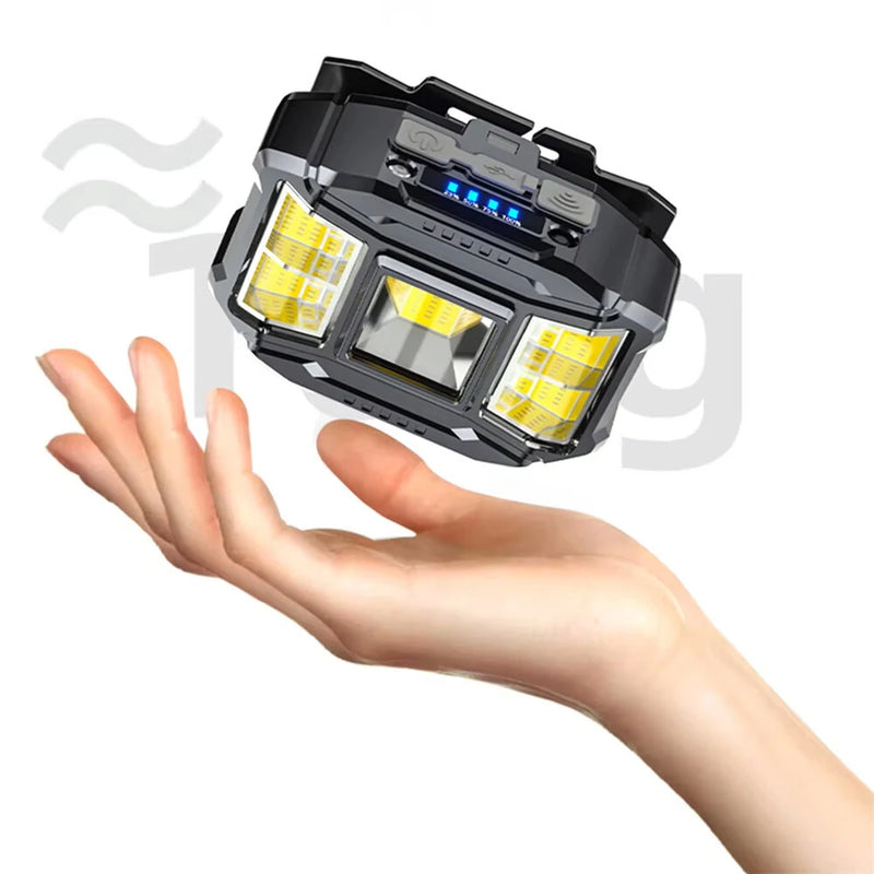 COB LED Head Mounted Flashlight USB Charging Powerful Headlight Torch Power Display Camping Head Light for Outdoor Night Fishing