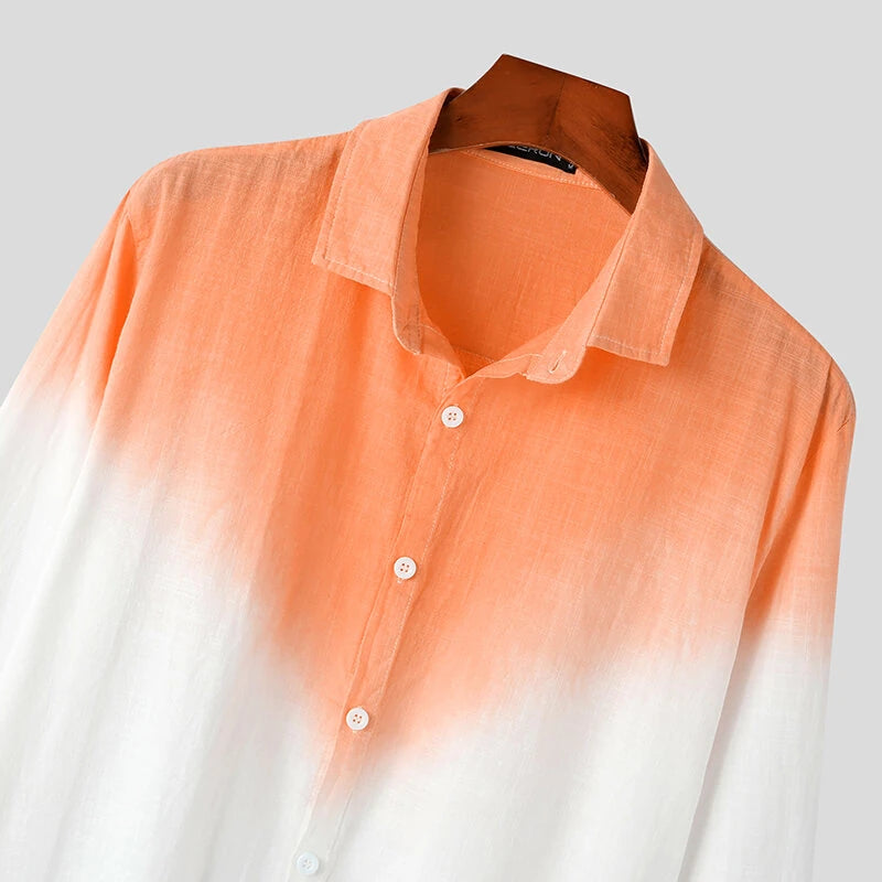 INCERUN Mens Gradient Print Front Buttons Long-Sleeve Casual Shirts