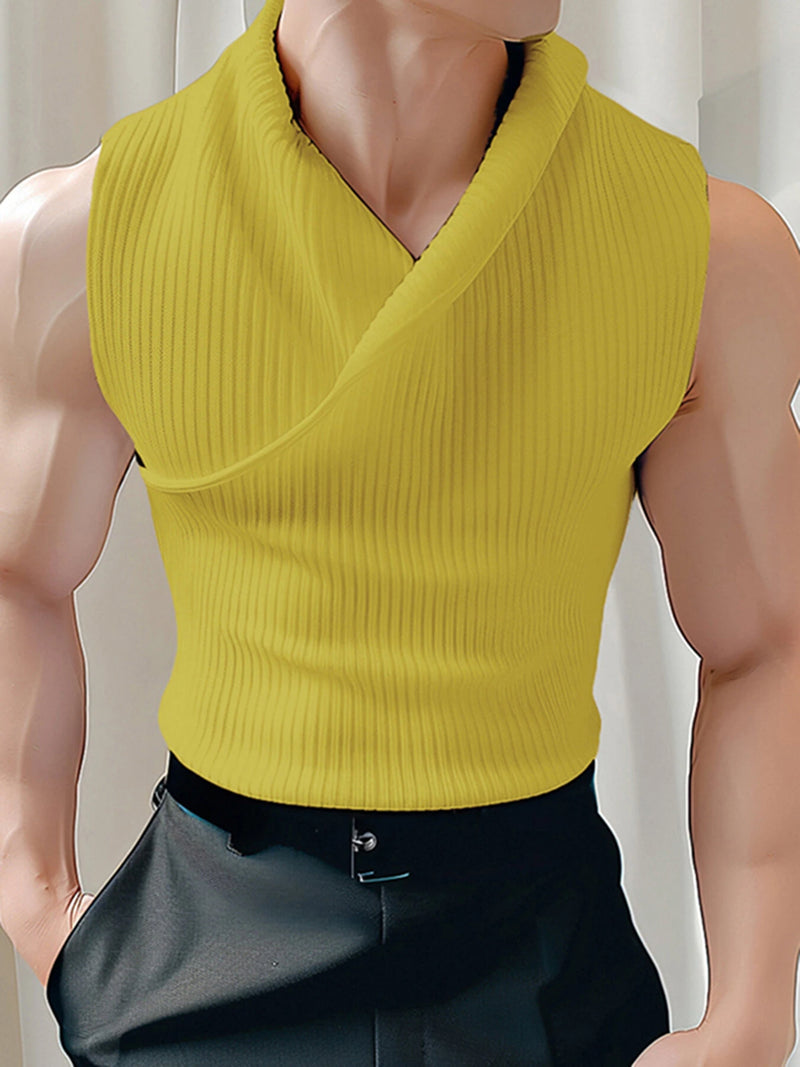 INCERUN Mens Solid Color Design Crossover V-neck Soft Tanks