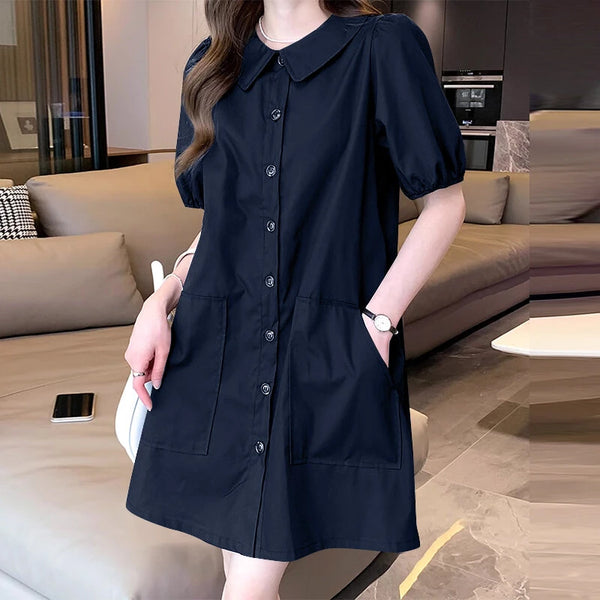ZANZEA Elegant Style Women Shirt Dress Holiday Casual Raglan Sleeve Sundress Turn-Down Collar Solid Mini Vestidos Dress