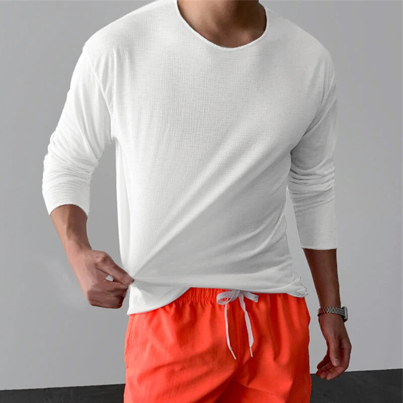 INCERUN Mens Ruched Textured Long-Sleeve T-Shirt Comfortable Quick Dry Crew Neck Top for Male S-5XL