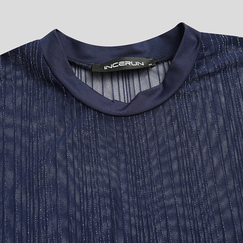 Men Mesh See-Through T-Shirt Training Fitness Sport Casual Short Sleeve Slim Fit Thin Tee Tops
