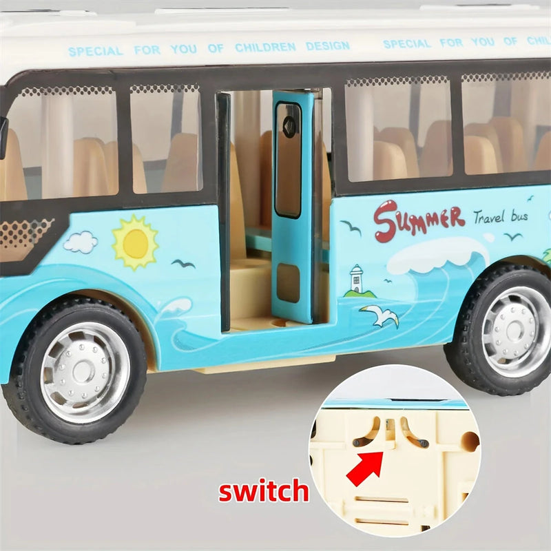 Children's Inertia Toy Car Route 23 City Bus School Bus Model with Sound Light Music Openable Doors Friction Powered Play Gift