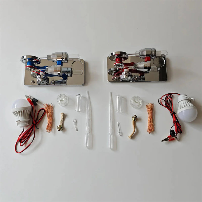 LL-015 -Type Mirror-Reflective Thermal Hot Air Stirling Engine Generator Model with LED Bulb Science Discovery Education STEM Toy