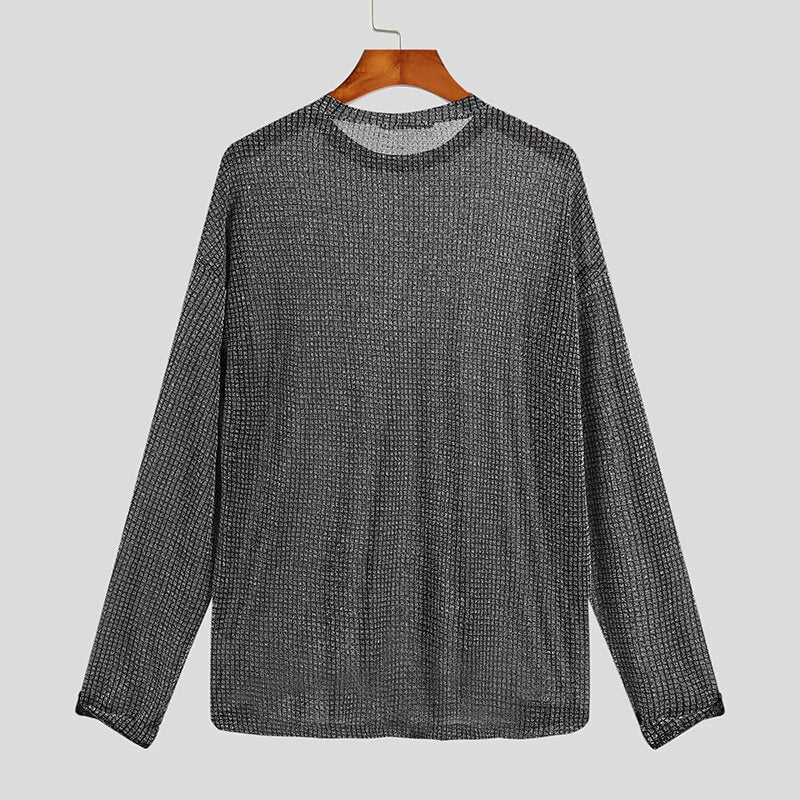 INCERUN Men Mesh Thin Long Sleeve T-shirts Comfortable Loose Fit Sun Protection Crew Neck Top Large Size S-5XL for Spring Fall