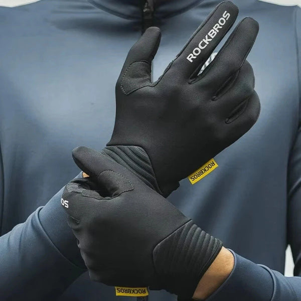 ROCKBROS Cycling Gloves Touch Screen Winter Thermal Fleece Warmer Windproof Full Finger Non-slip Gloves for Riding Hiking Climbing