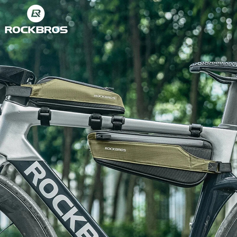 ROCKBROS Bicycle Bag Quick Release Narrow Cycling Top Down Tube Bag Large Capacity Lightweight Reflective Triangle Bag for Outdoor Cycling