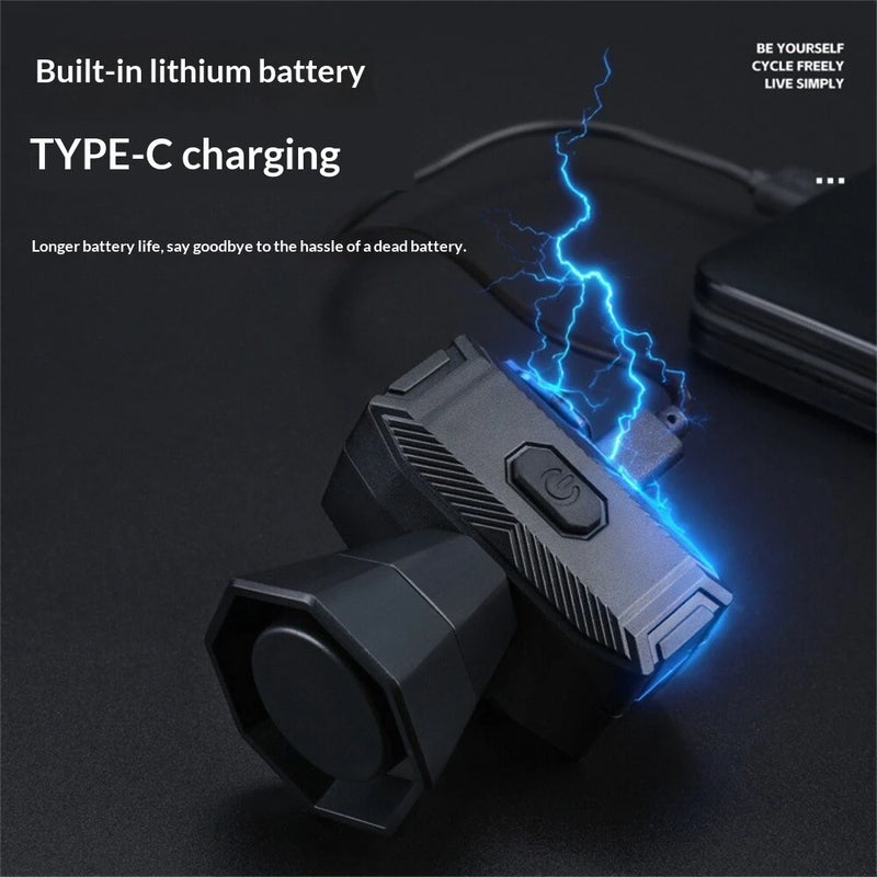 WEST BIKING 120dB Mini Bicycle Horn Type-C Charging 5 Modes Warning Waterproof Electric Bike Bell for MTB Riding Safety