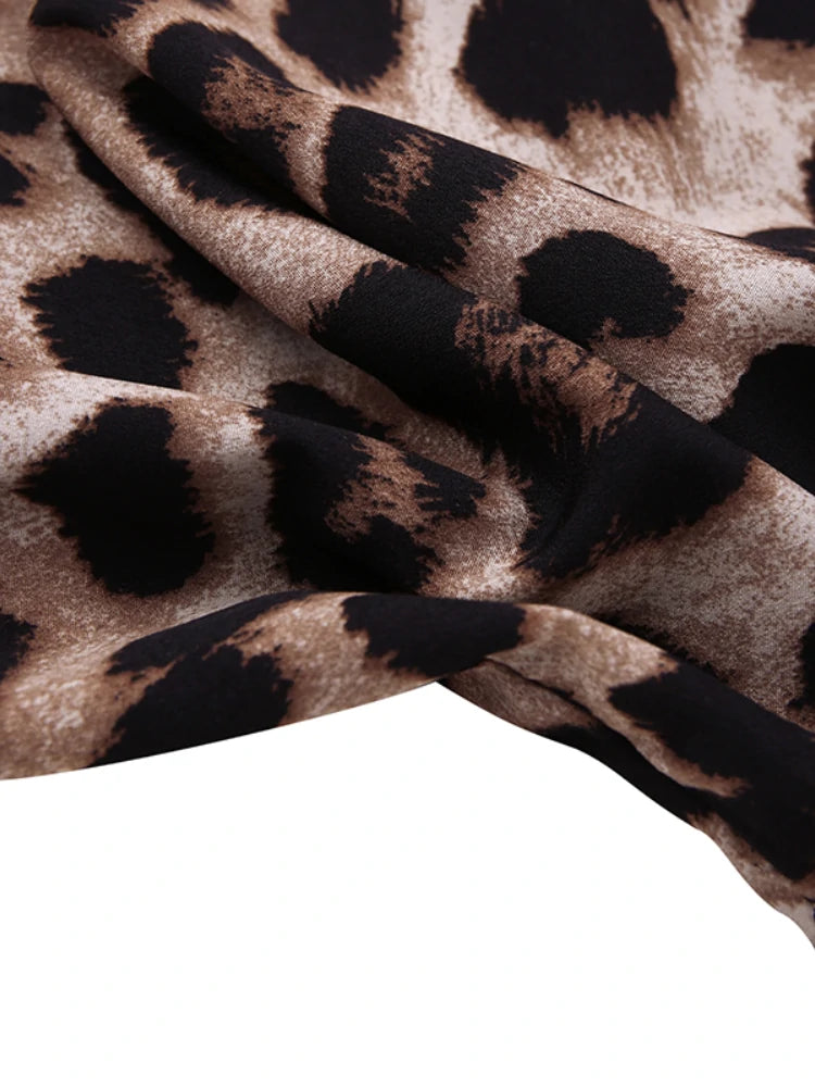 ZANZEA Leopard Print Button Up Shirt Dress for Women, Elegant Long Sleeve Dress For Spring & Fall, Women Lapel Button Long Shirt Dress Loose Vintage Maxi Dress