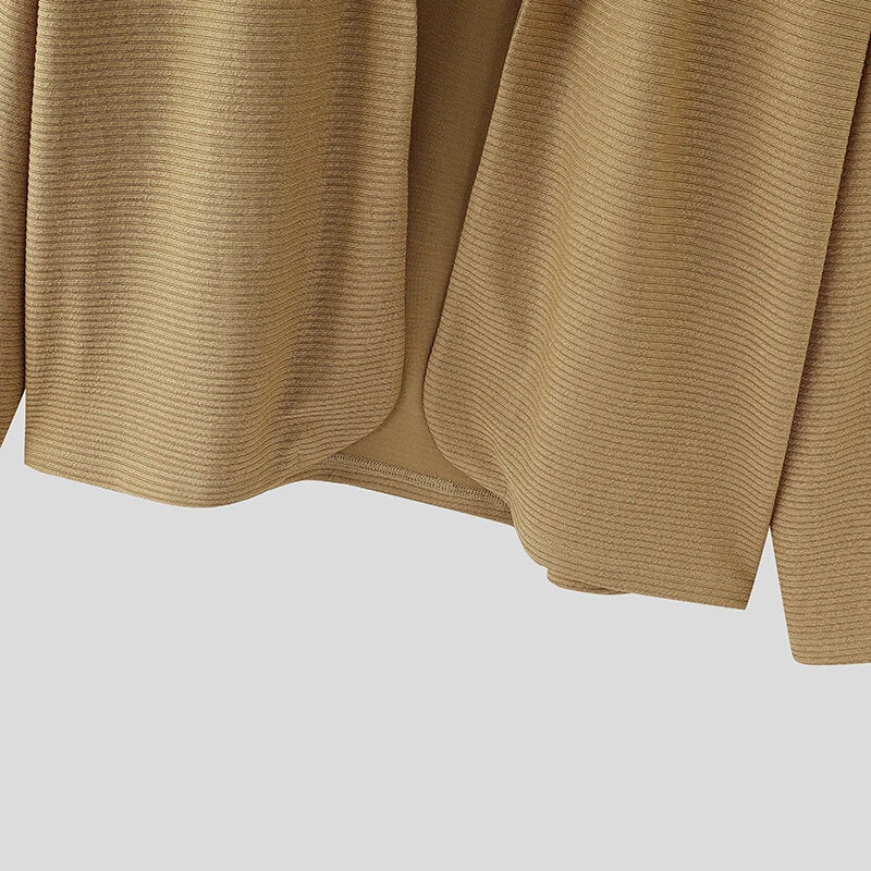 INCERUN Mens Knitted Polo Collar Long Sleeve Cardigan Comfortable Fashion Solid Color Men Top for Spring Fall Winter