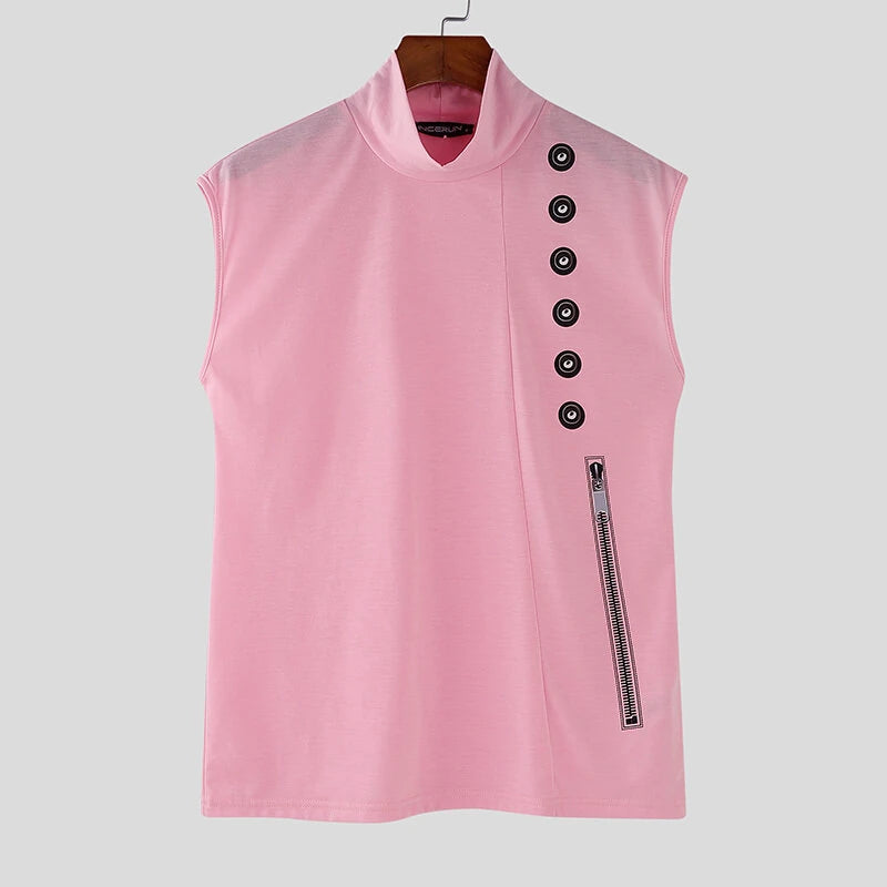 INCERUN Mens Casual Daily Print Vest Stretch Turtleneck Tank Top for Male