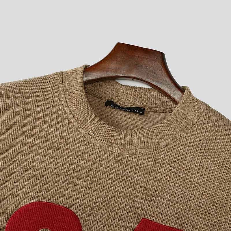 INCERUN Men's Oversized Knitted Sweater Digital Print Long-Sleeve Crew Neck Top Male Large Size S-5XL