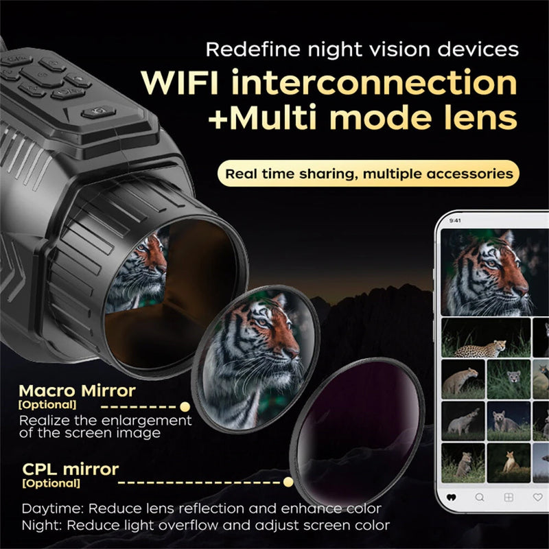 IPRee D15 1080P Monocular Infrared Night Vision Device Day Night Use Photo Video 28X Digital For Hunting,Camping Use