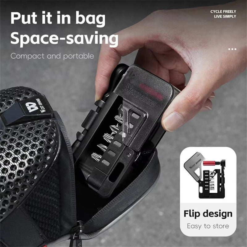 WEST BIKING 12-In-1 Bicycle Repair Tools Kit Portable Multitool Bike Two-Way Ratchet Wrench Magnetic Allen Key Quick Release Set