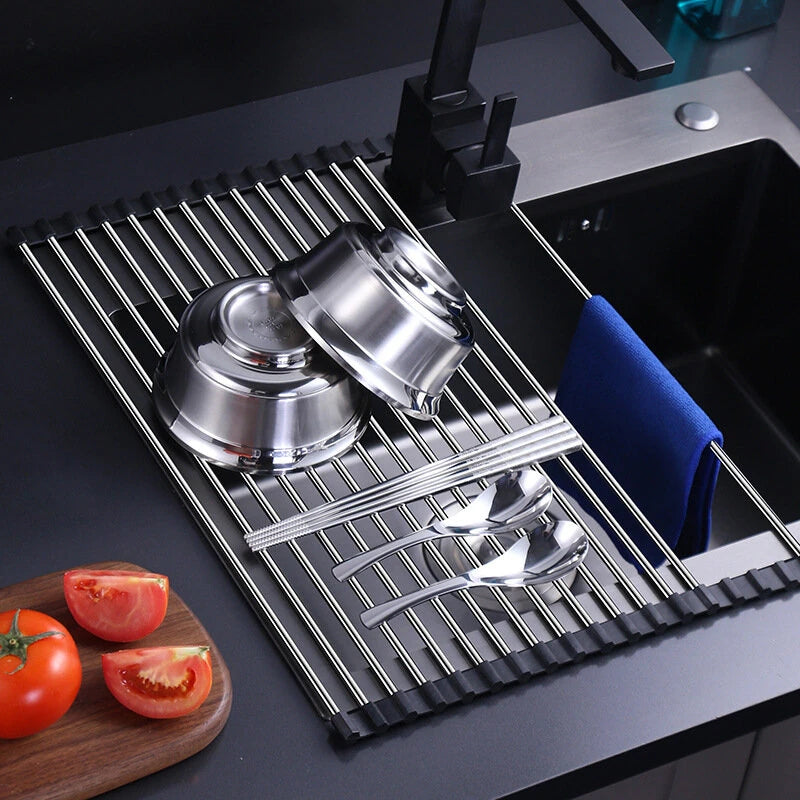 12/15 Tube Foldable Kitchen Sink Drainer Stainless Steel Vegetable Fruit Bowls Dishes Drain RackKitchen Sink Shelf Kitchen Utensils
