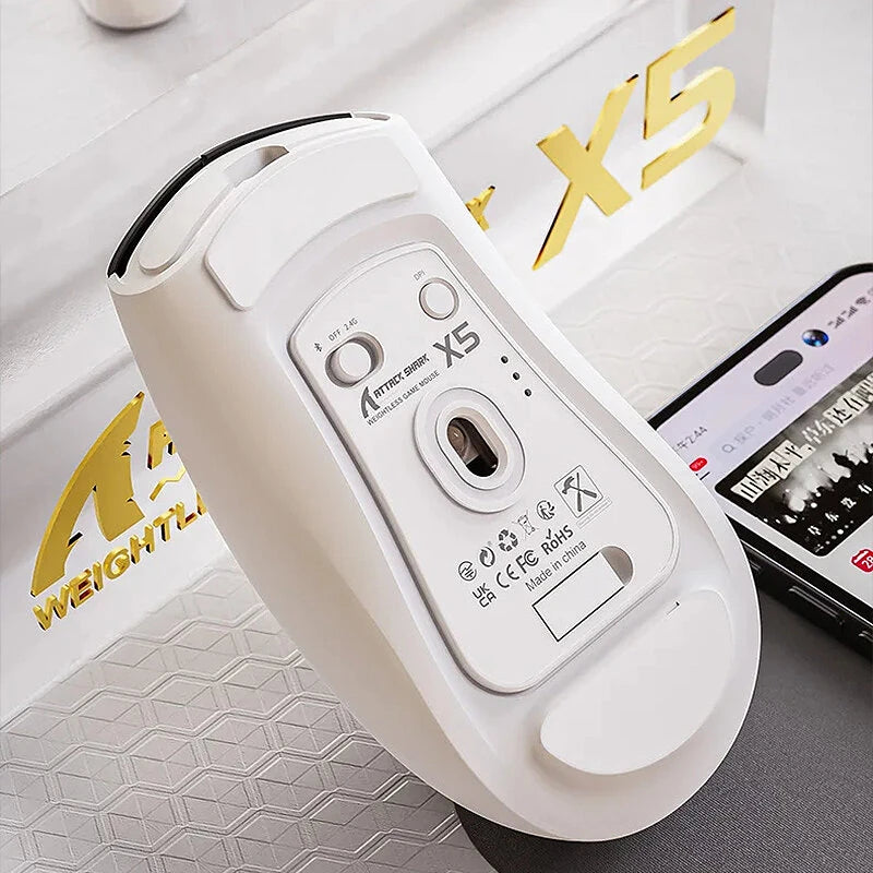 Attack Shark X5 Tri-mode Wireless Gaming Mouse PAW3212 Chip 4000DPI RGB Light 35H Battery Life 49g Lightweight 2.4G/BT5.0/Type-C Wired E-sports Gamer Mice