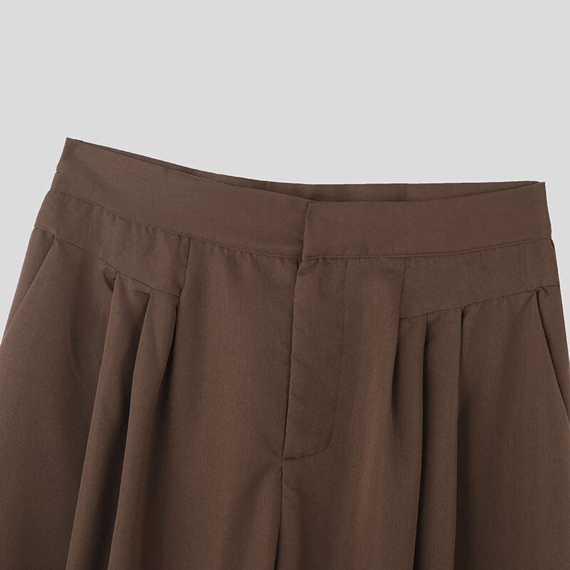 INCERUN Mens Pant Pleated Solid Color Trousers Casual Trendy Korean Pleated Solid Color Casual Pants