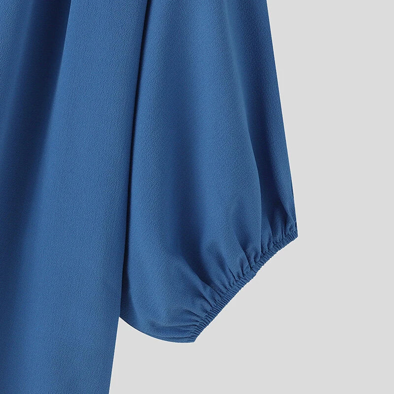 INCERUN Mens Shirts Fashion Big V-neck Bubble Short Sleeve Top Shirts Summer Fashion Party Top Shirts Male Clothing