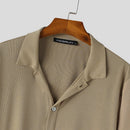 INCERUN Mens Shirt Solid Color Button Shirt Mens Lapel Short Sleeve Top Daily Casual Shirts S-5XL