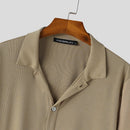 INCERUN Mens Shirt Solid Color Button Shirt Mens Lapel Short Sleeve Top Daily Casual Shirts S-5XL