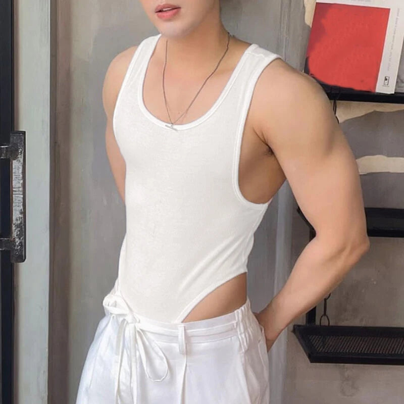 INCERUN Men Tank Top Fashion Simple Solid Color Jumpsuit Vest Male Tanks Sleeveless Summer Streetwear S-5XL