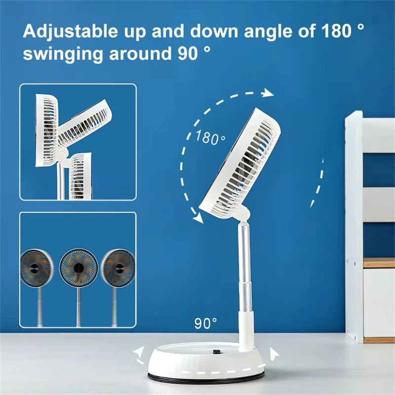 Tevorex Portable Multifunction Oscillating Standing Fan with Three Speed Timing Remote Controller Foldable Desk Fan Rechargeable Battery Powered Pedestal Fan for Bedroom Office Camping