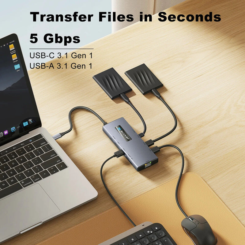 BlitzWolf BW-NEW TH8 10-in-1 Type-C HUB with Type-C PD 100W Power Delivery USB3.0 Type-C 3.0 4K@60HZ SD & TF Card Slot RJ45 1000Mbps