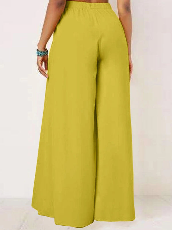 ZANZEA Women Solid Color Bowknot Pleated Loose Casual Wide Leg Pants