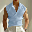 INCERUN Mens Minimalist Solid Color Textured Tank Fashion Lapel V-neck Sleeveless Top for Male