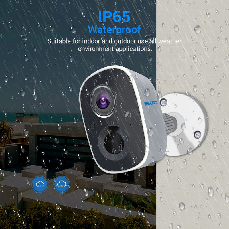 ESCAM G14 3MP Full HD WiFi IP Camera AI Recognition H.265 Rechargeable Battery PIR Alarm Cloud Storage Night Vision Two Way Audio PIR Motion Detection