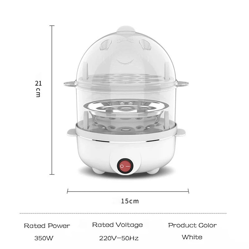 350W Electric Egg Cooker 7 Eggs Capacity 360 Steaming Multifunctional Food-grade Material Quick Heating for Breakfast
