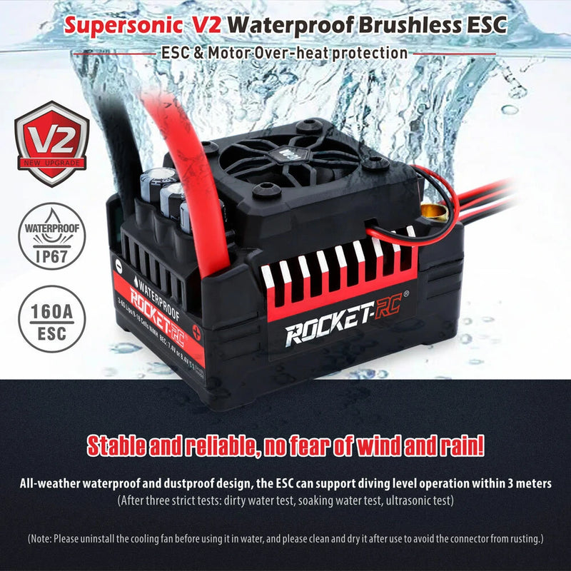 Surpass Hobby Rocket V2 Waterproof 130A/160A Brushless ESC for 1/7 1/8 RC Car Vehicles Model Parts