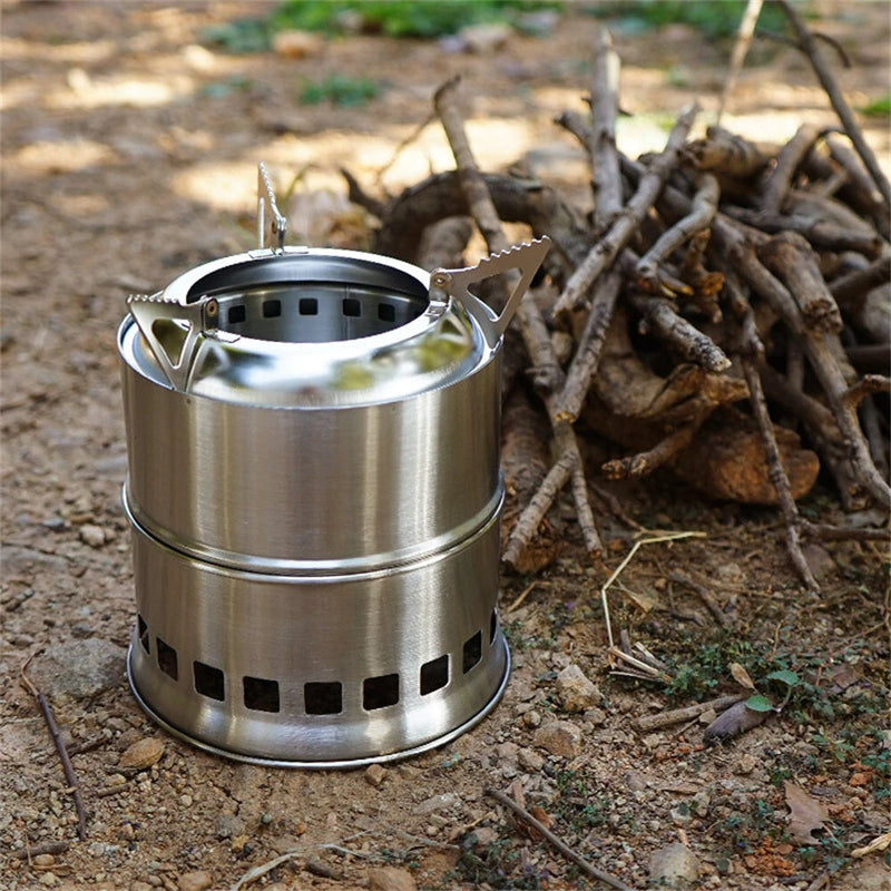 IPRee Outdoor Firewood Stove Portable Folding Wood Stove Stainless Steel Wood-burning Stove Camping Picnic BBQ Windproof Furnace
