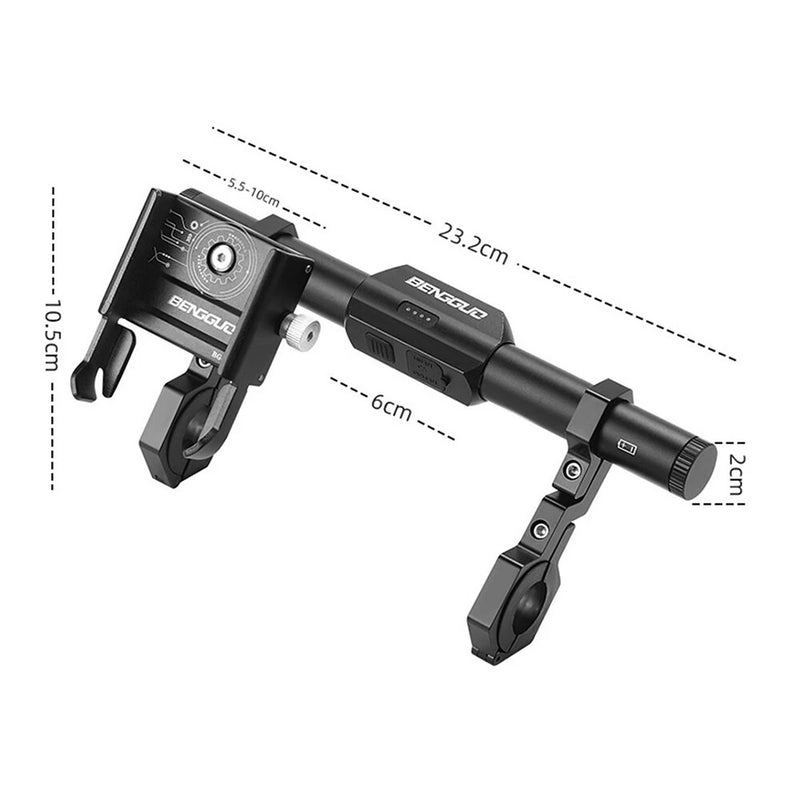 BENGGUO BG-0797 400LM Bicycle Headlight Handlebar Extension Bracket with Phone Holder Type-C Charging Waterproof Bike Mount  (No Batteries)
