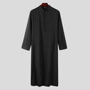 INCERUN Men Jubba Thobe Solid Color Long Sleeve Fashion Thin Robes Kaftan Stand Collar Islamic Arabic Men Caftan S-5XL
