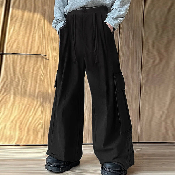 INCERUN Mens Textured Comfortable Straight Leg Pant Solid Color Casual Wide Legged Pants Male S-5XL