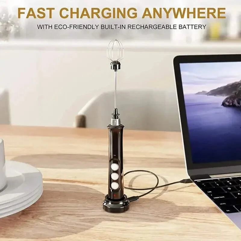 1200mAh Handheld Electric Egg Beater Coffee Milk Frother 3 Speeds Cordless Rechargeable Electric Milk Frother Handheld Foam Maker for Cappuccino Hot Chocolate