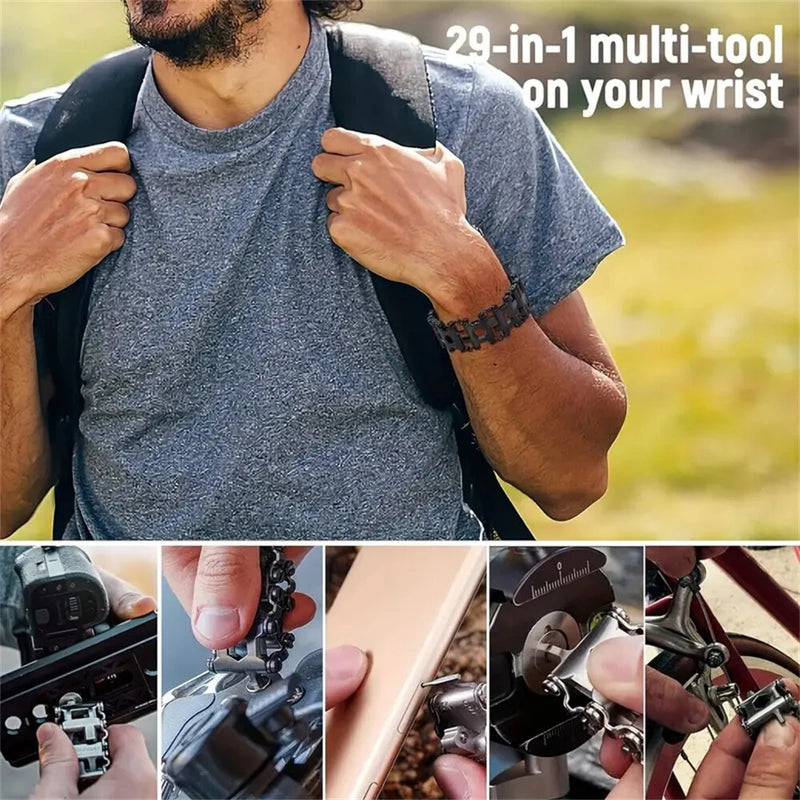 IPRee Multifunctional Bracelet Tool Stainless Steel Outdoor Bracelets 29 in 1 Bolt Screwdriver Bike Wrench Watch Strap Tools Kit