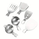 IPRee 6pcs Kitchen Accessories Multi-functional Folding Kitchenware Cookware Stainless Steel Portable Folding Soup Ladle, Perforated Spoon, Scraper, Spatula and Storage Bag