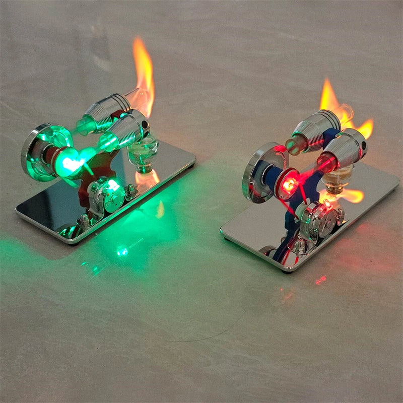 LL-015 -Type Mirror-Reflective Thermal Hot Air Stirling Engine Generator Model with LED Bulb Science Discovery Education STEM Toy