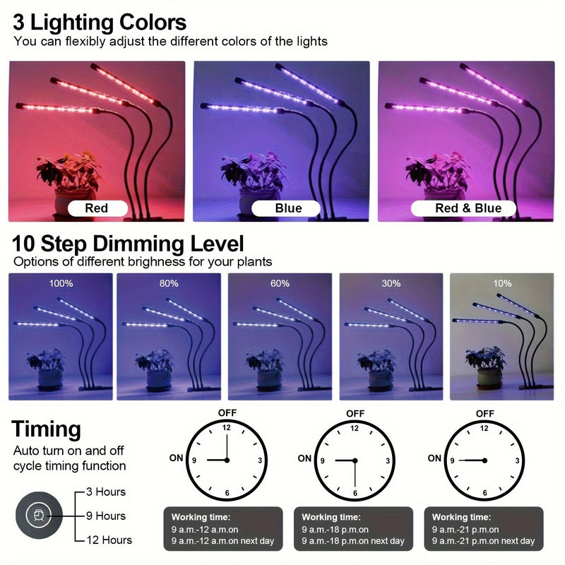 LED Plant Growth Lamp Plant Lamp Clip Timing Full Spectrum Sunlight Succulent Flower Herb Seedling Fill Light Promotes Rapid Plant Growth For Home Gardens