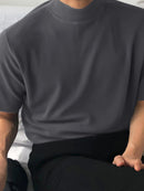 INCERUN Mens Casual Stand Collar Top Solid Color Short Sleeve T-Shirt